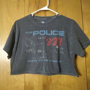 The Police Women's S/M Gray Distressed Short Sleeve Crew Neck Crop Top
